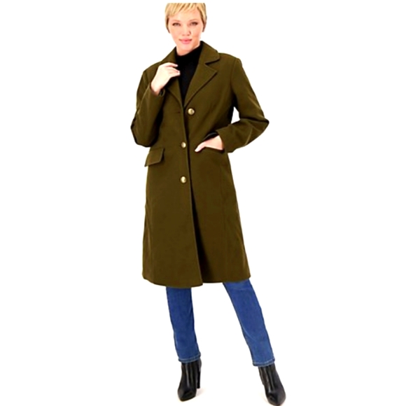 NEW Thread Collective Faux Wool Notch Collar Tailored Military Style Olive Green - Picture 1 of 13